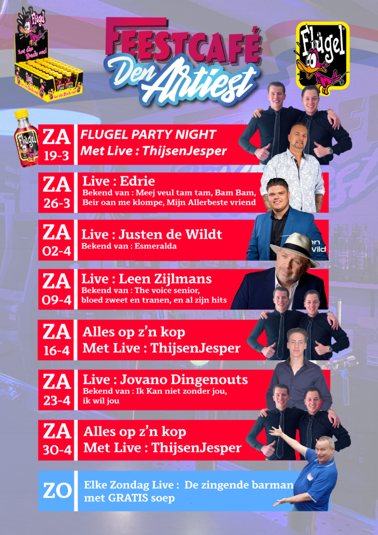 Agenda Feestcafé Den Artiest